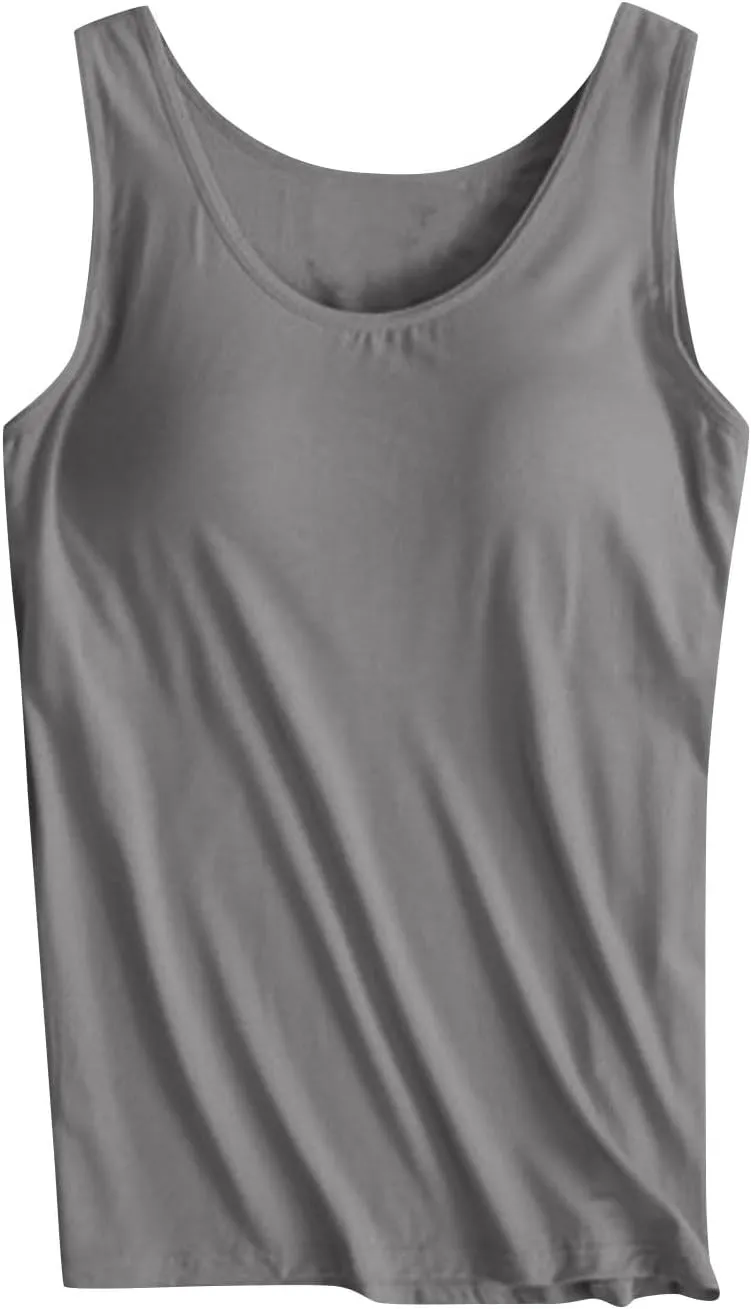 Tank Tops with Built in Bra Padded 2024 Comfy Solid Color Sleeveless Tops Workout Gym Shirt