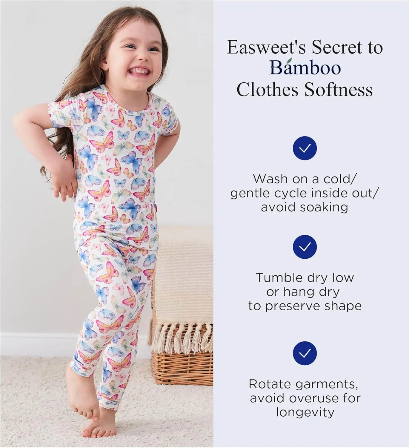 Toddler Boys Girls Pajamas Soft Bamboo Viscose Short Sleeve Top and Pants Summer 2 Piece PJs Set