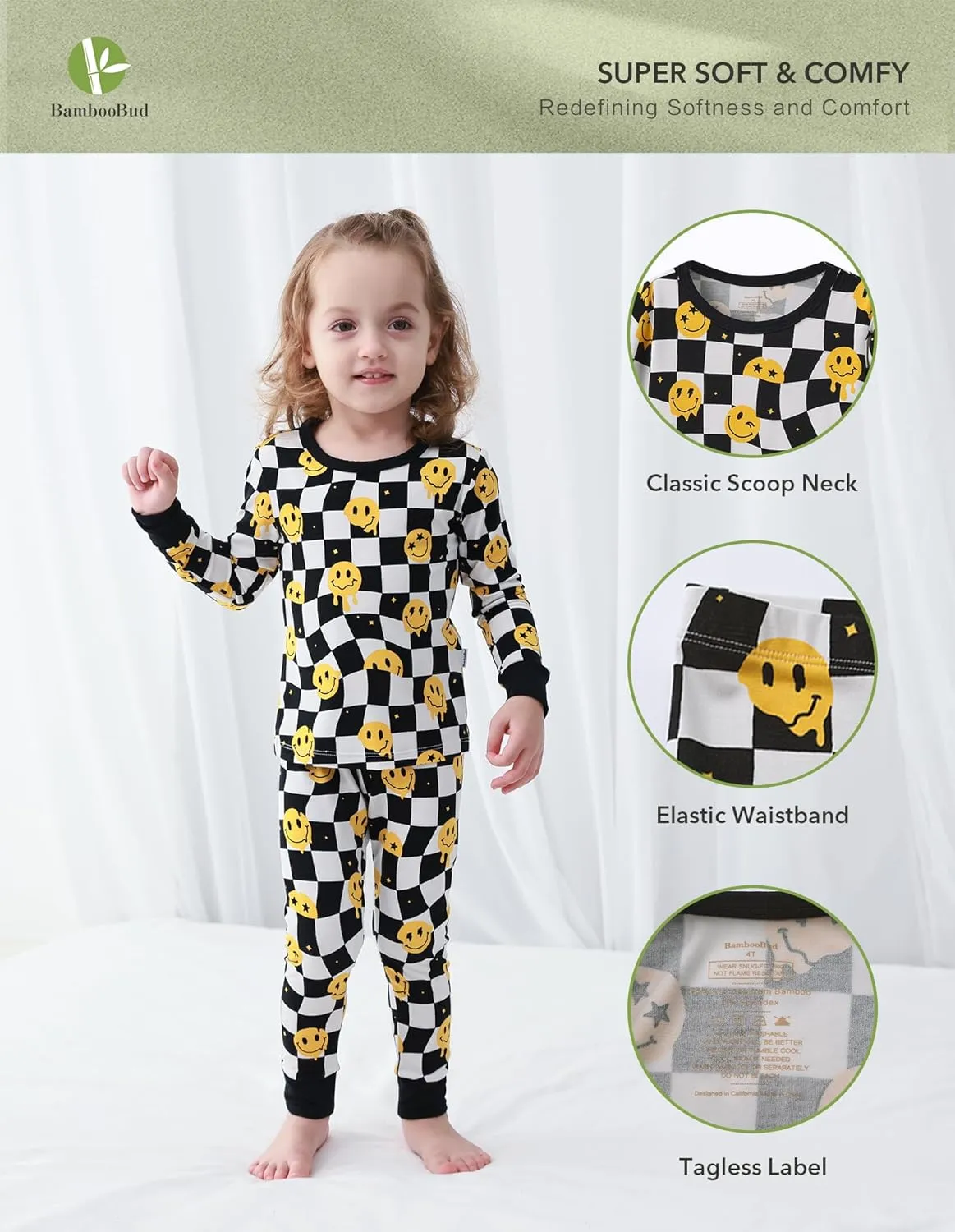 Toddlers Pajama Set Baby Girls Boys Pajamas Soft Viscose from Bamboo Long Sleeve Snug Fit Sleepwear