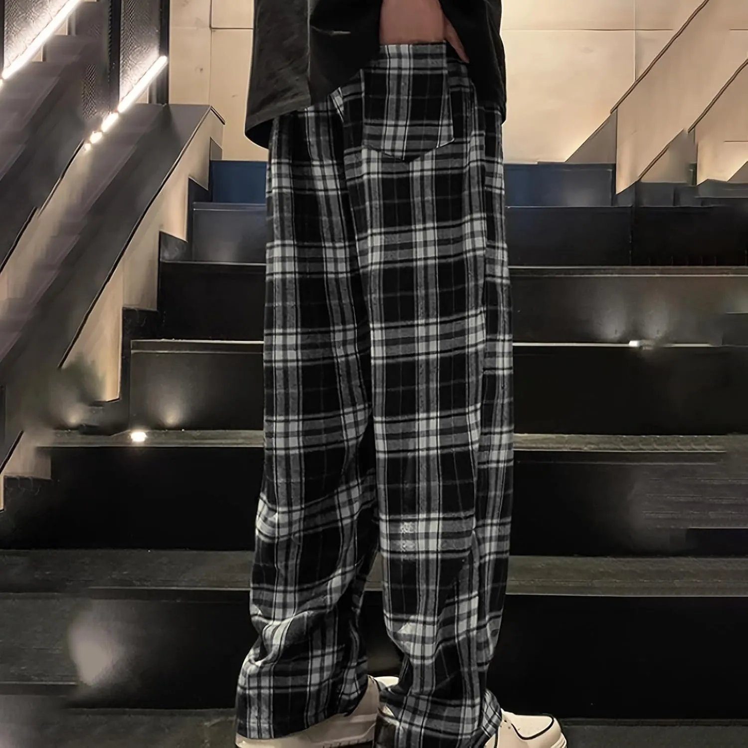 Track Pants for Men Plaid Casual Lounge Gym Plus Size Joggers Sweatpants Fleece Pajama Pants Lightweight Wide Leg