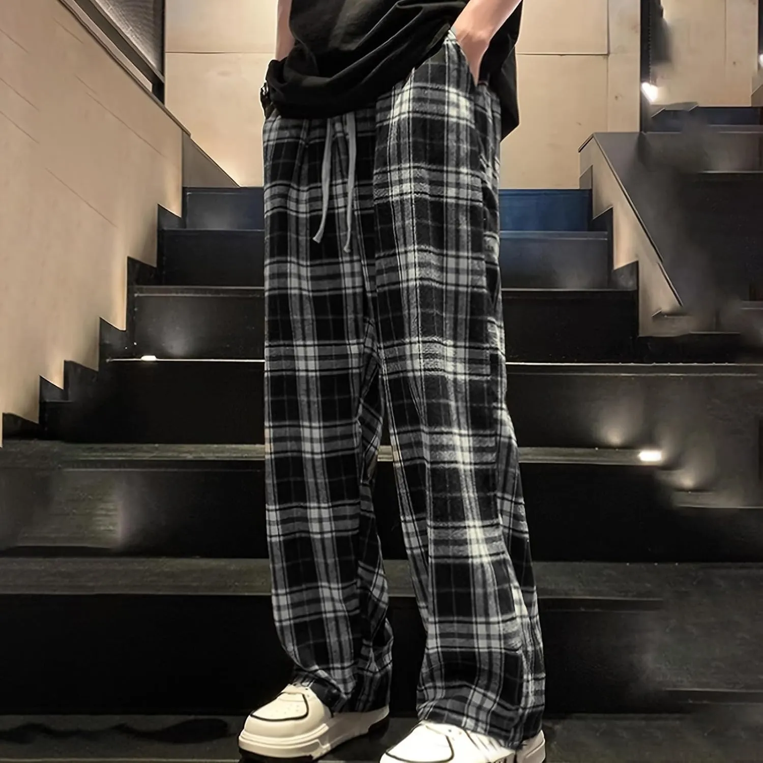 Track Pants for Men Plaid Casual Lounge Gym Plus Size Joggers Sweatpants Fleece Pajama Pants Lightweight Wide Leg