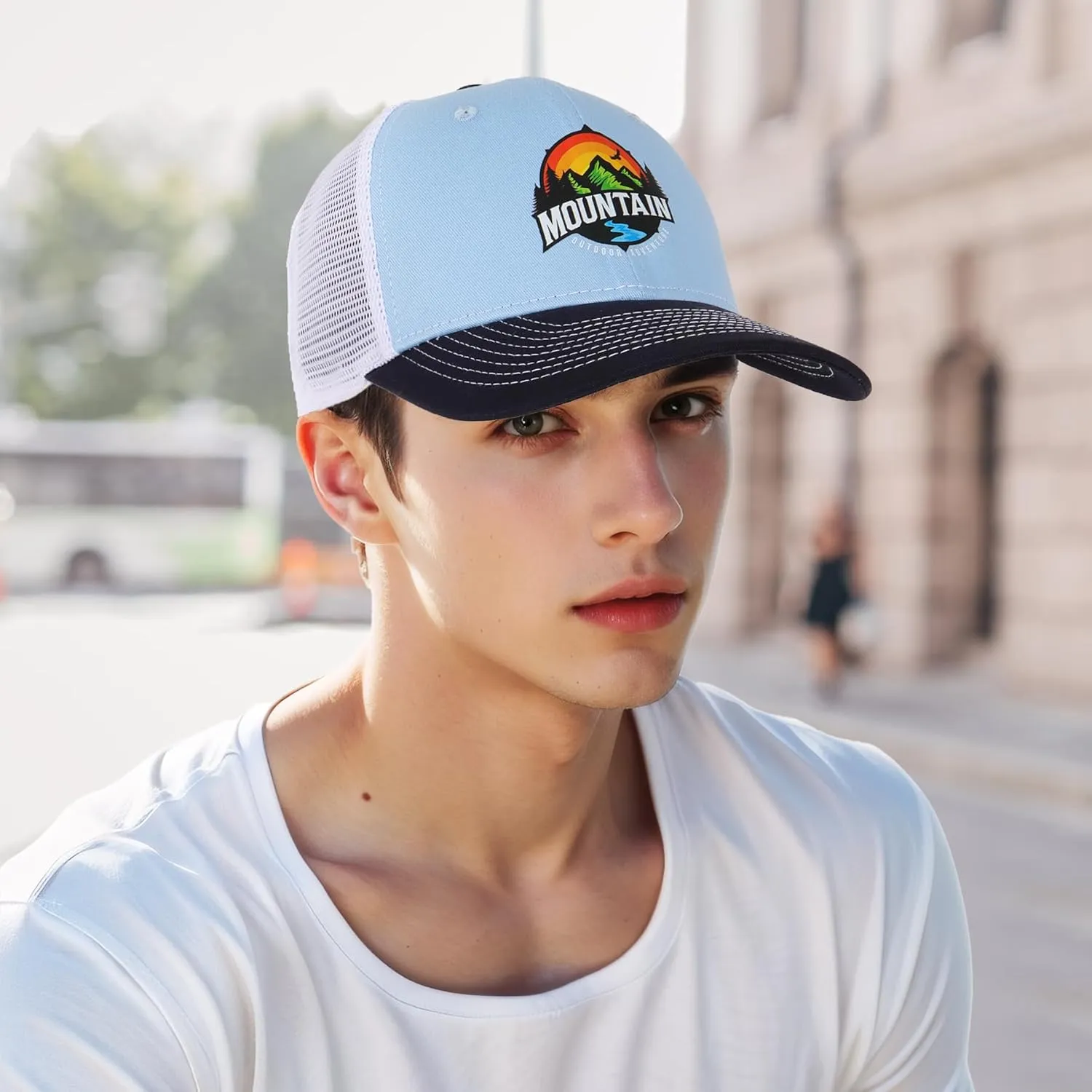 Trucker Hats for Men - Blank Baseball Cap Teenagers Snapback Adjustable Breathable Mesh Back Cap Plain
