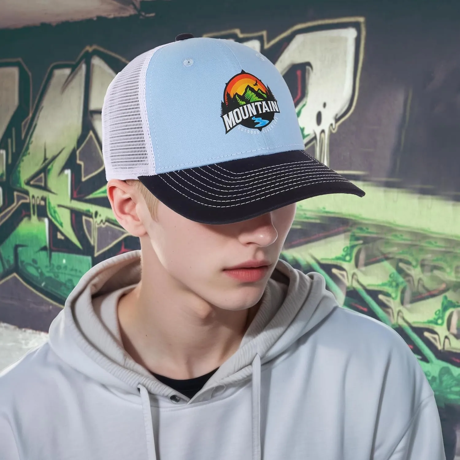 Trucker Hats for Men - Blank Baseball Cap Teenagers Snapback Adjustable Breathable Mesh Back Cap Plain