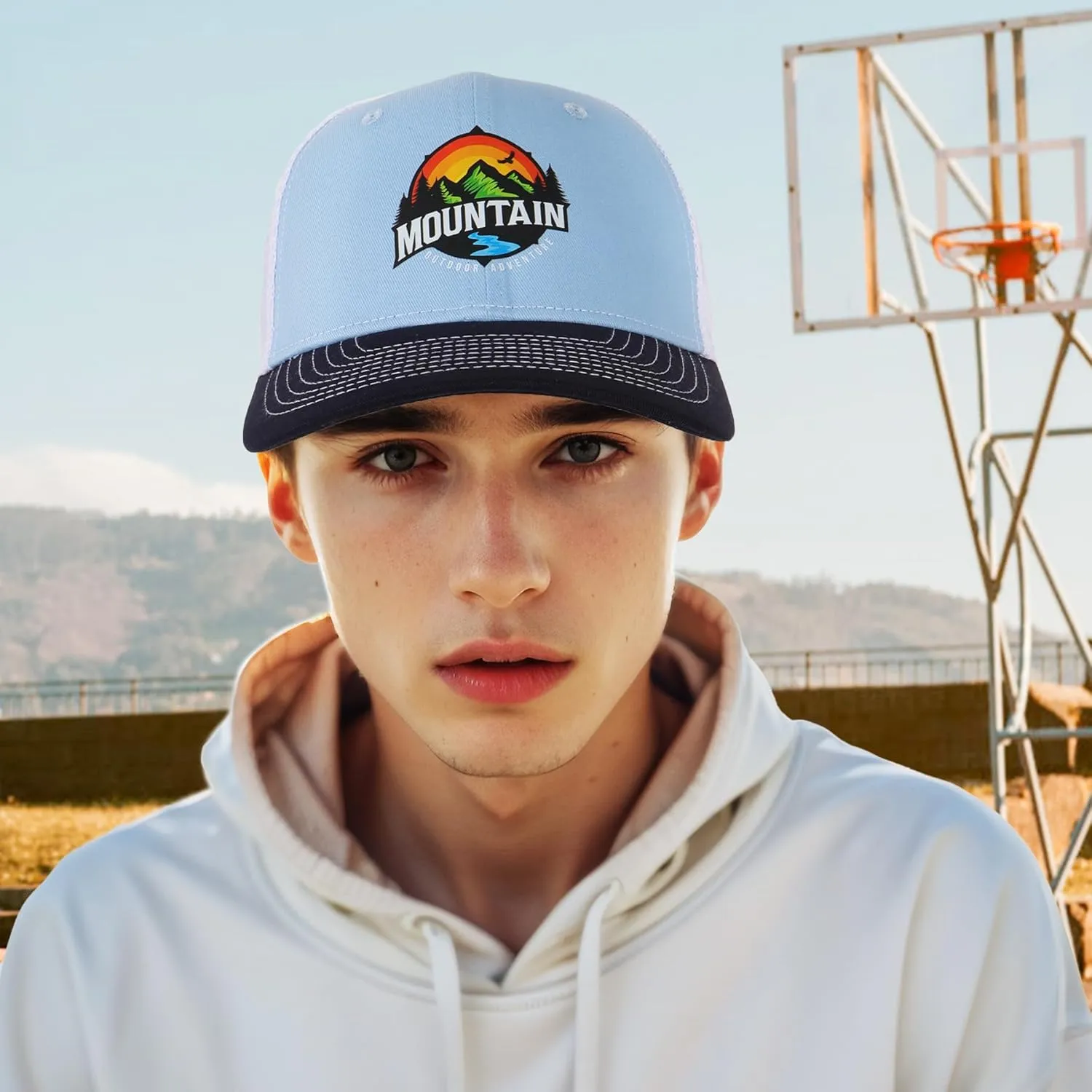 Trucker Hats for Men - Blank Baseball Cap Teenagers Snapback Adjustable Breathable Mesh Back Cap Plain