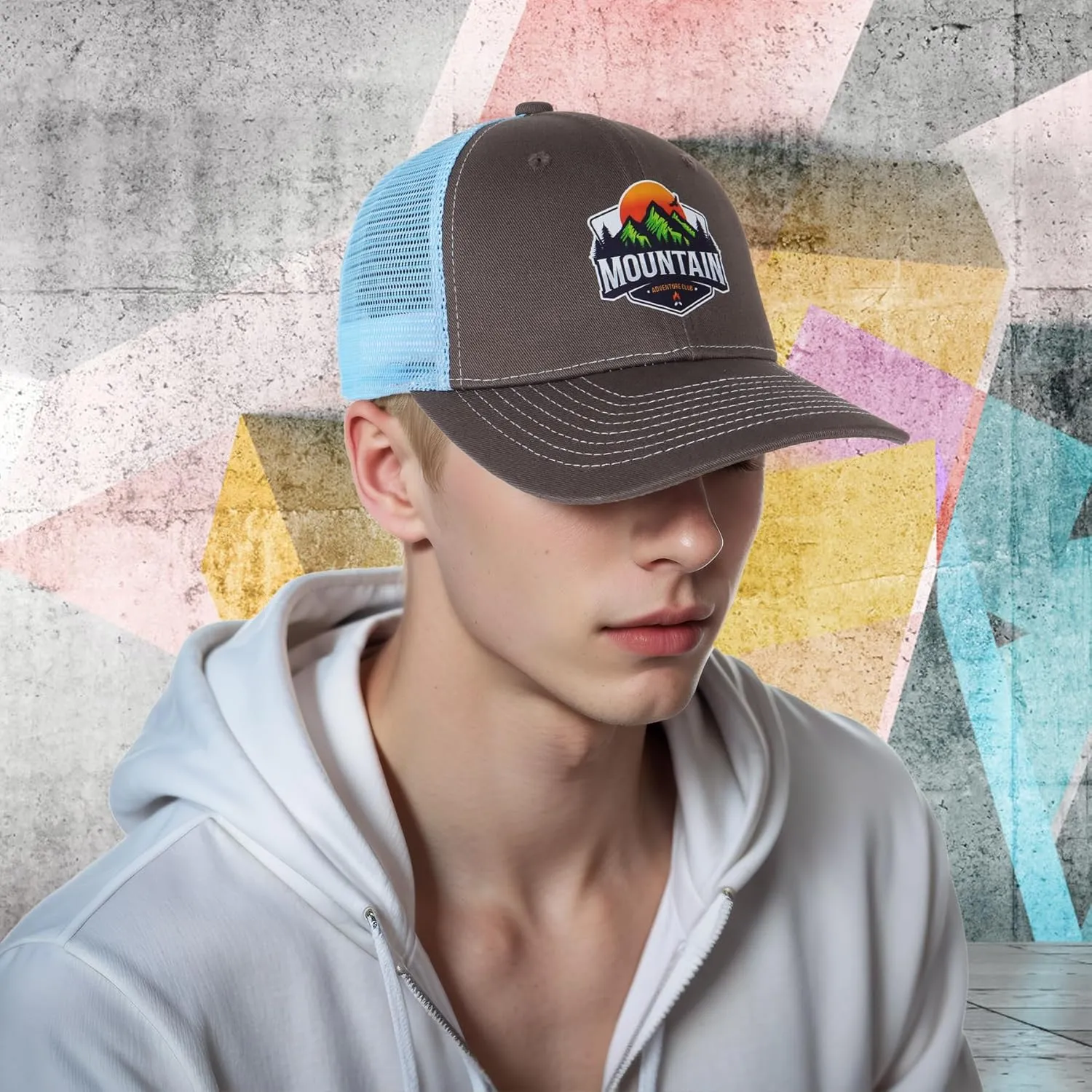 Trucker Hats for Men - Blank Baseball Cap Teenagers Snapback Adjustable Breathable Mesh Back Cap Plain