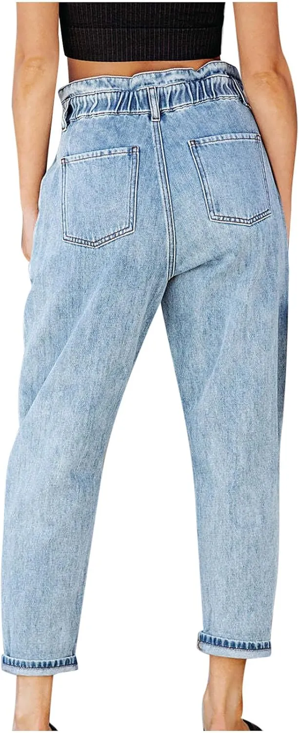 Tummy Control Jeans for Women Trendy Gradient Color High Waisted Baggy Jeans Casual Slim Stretch Denim Pants