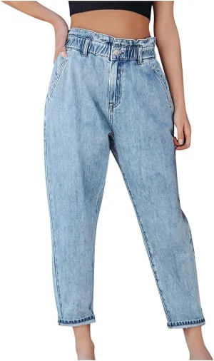 Tummy Control Jeans for Women Trendy Gradient Color High Waisted Baggy Jeans Casual Slim Stretch Denim Pants