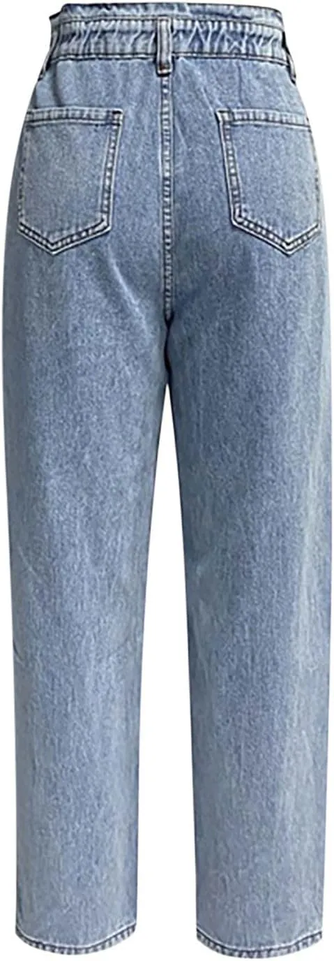 Tummy Control Jeans for Women Trendy Gradient Color High Waisted Baggy Jeans Casual Slim Stretch Denim Pants