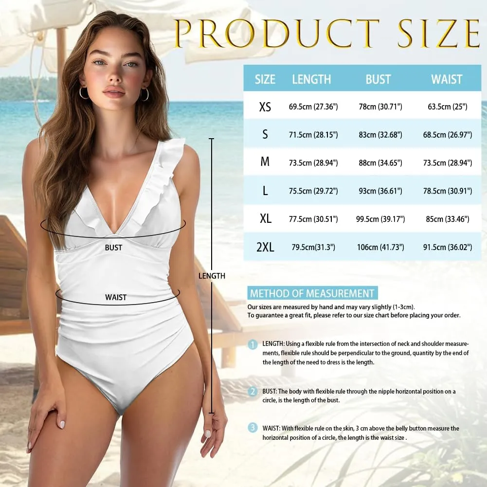Tummy Control Swimsuit for Women One Piece Summer Bathing Suit Ruffle V-Neck Swimwear Sexy Slim Beachwear XS-2XL