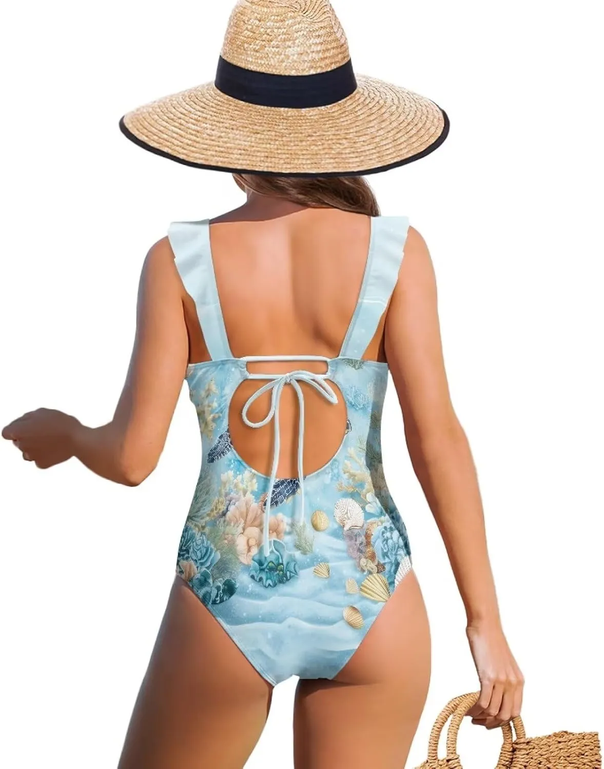 Tummy Control Swimsuit for Women One Piece Summer Bathing Suit Ruffle V-Neck Swimwear Sexy Slim Beachwear XS-2XL