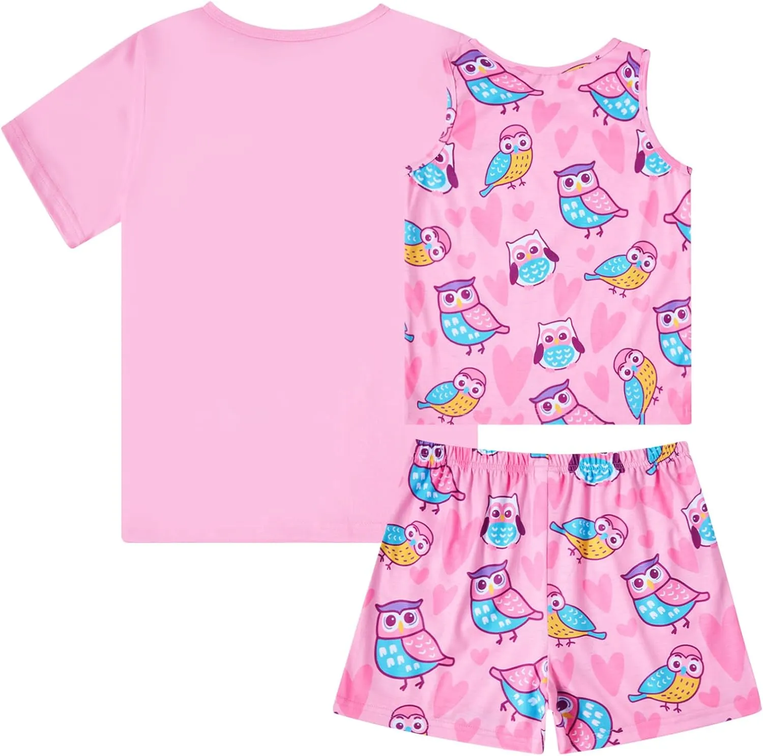 uideazone Girls Pajamas 3 Pieces Set Shirts&Tank Shorts Pjs Sets Cute Sleepwear Size 5-14
