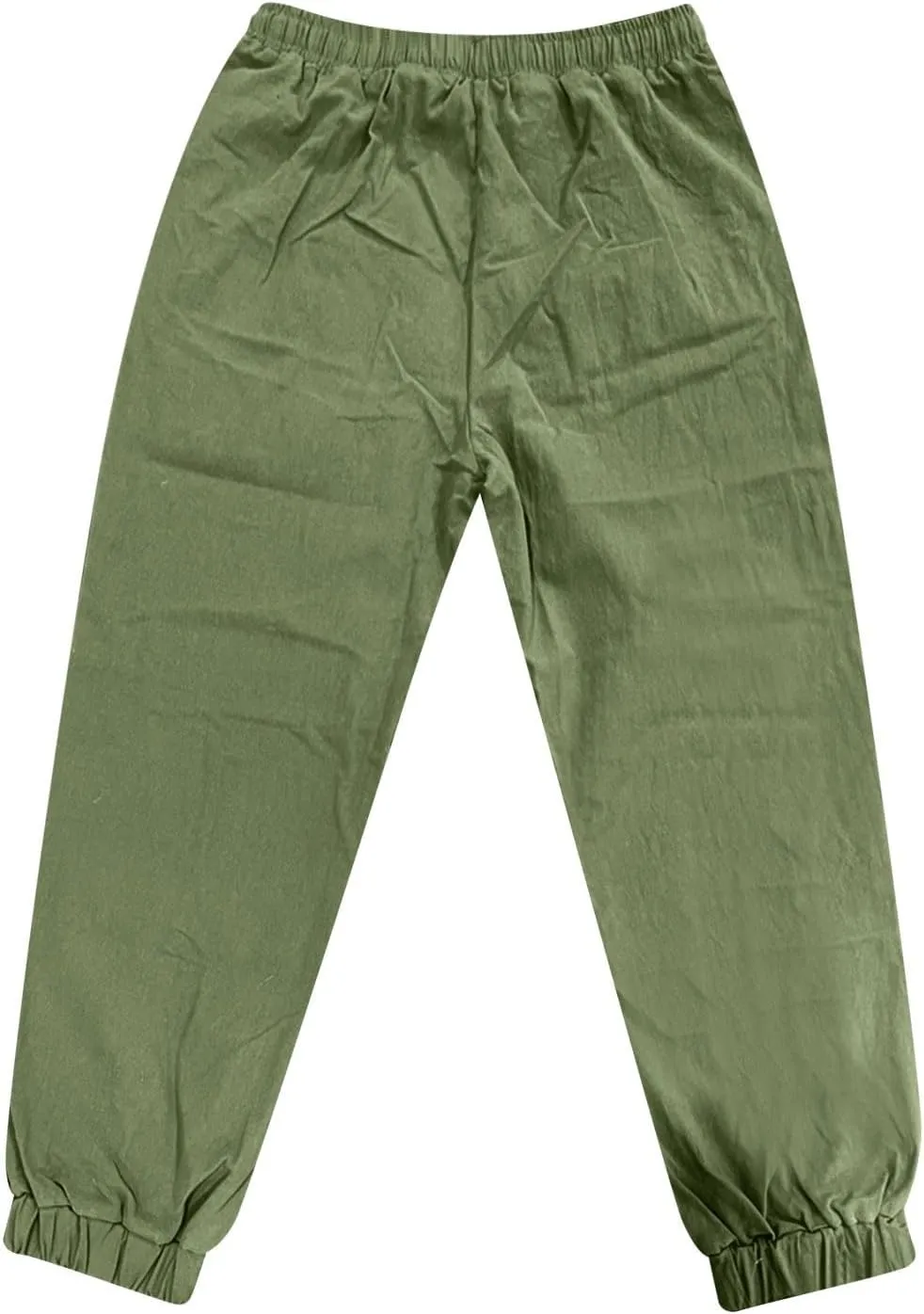 WENKOMG1 Cotton Linen Pants for Men Summer Ankle Length Tapered Elastic Waist Casual Pants Lightweight Breathable Joggers