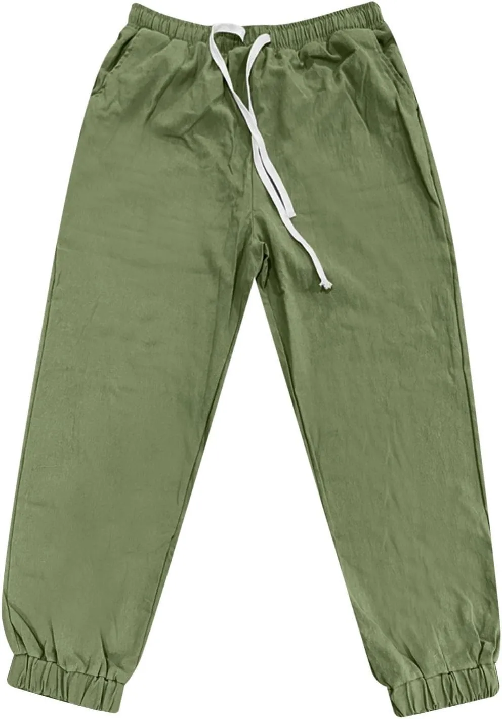 WENKOMG1 Cotton Linen Pants for Men Summer Ankle Length Tapered Elastic Waist Casual Pants Lightweight Breathable Joggers