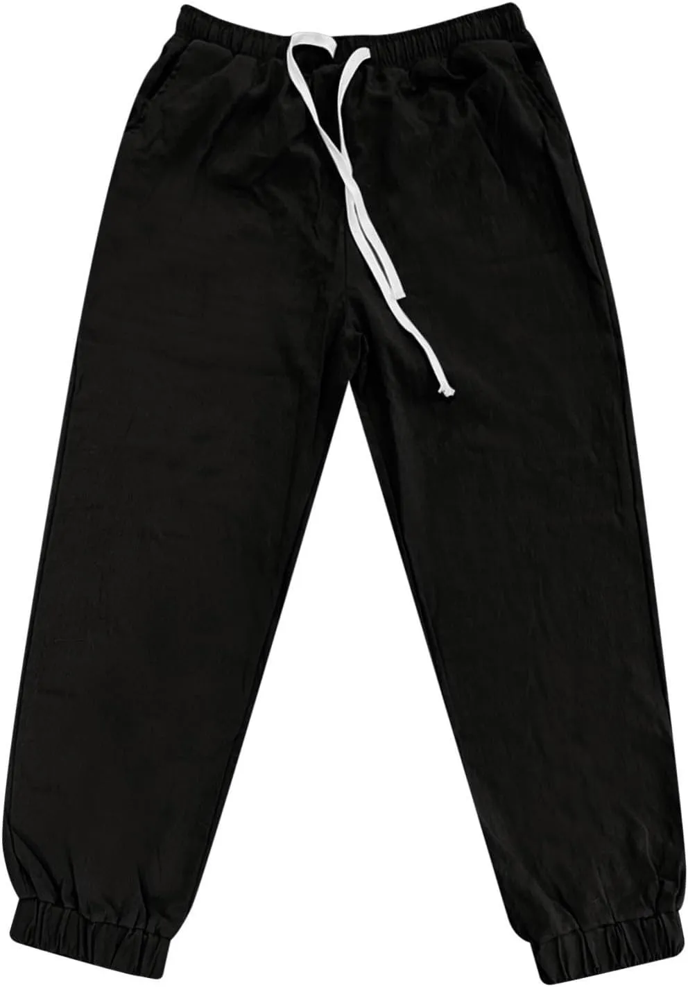 WENKOMG1 Cotton Linen Pants for Men Summer Ankle Length Tapered Elastic Waist Casual Pants Lightweight Breathable Joggers