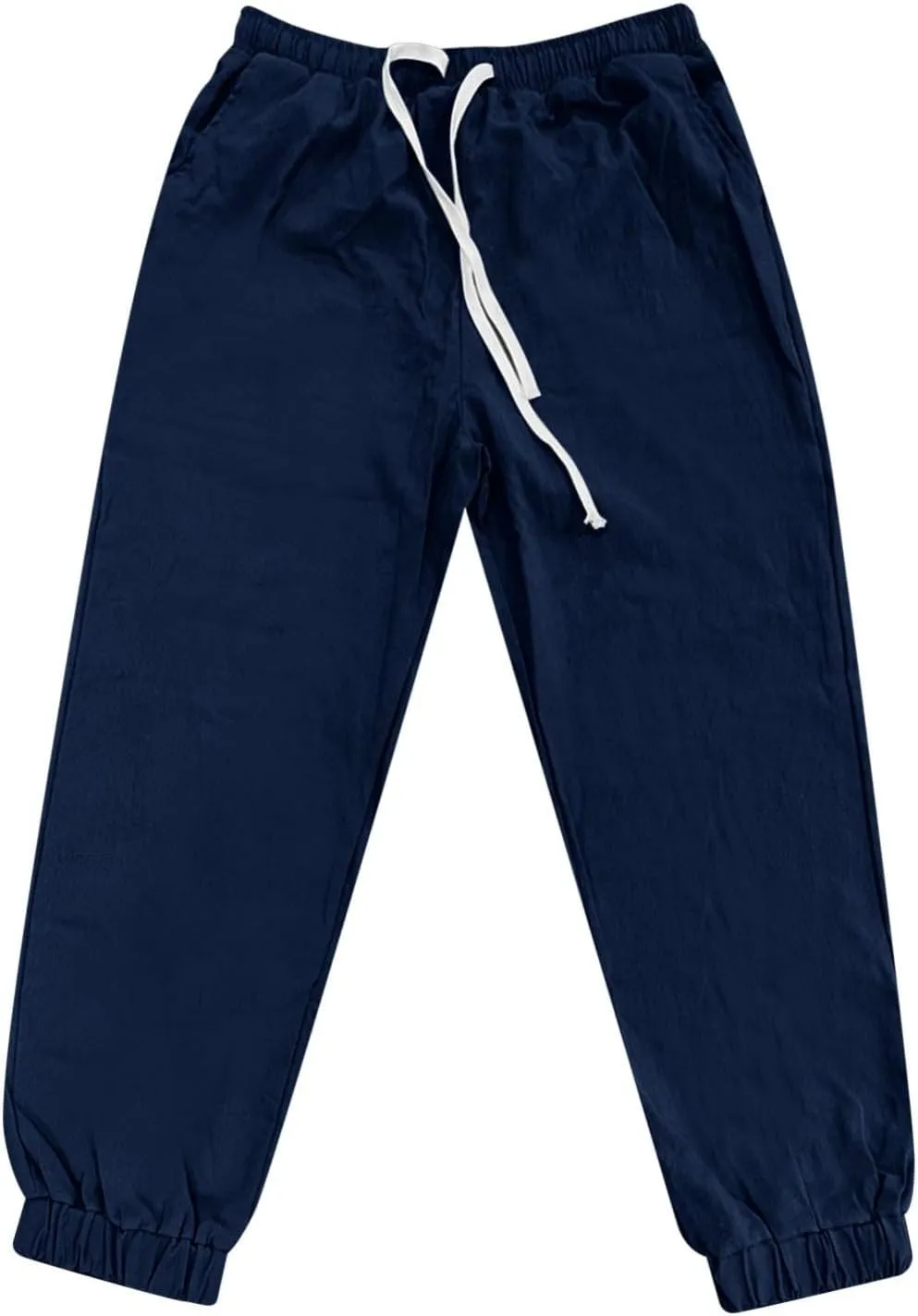 WENKOMG1 Cotton Linen Pants for Men Summer Ankle Length Tapered Elastic Waist Casual Pants Lightweight Breathable Joggers