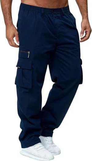 WENKOMG1 Mens Casual Cargo Pants Lightweight Multi Pockets Tactical Pants Straight Leg Breathable Summer Workwear