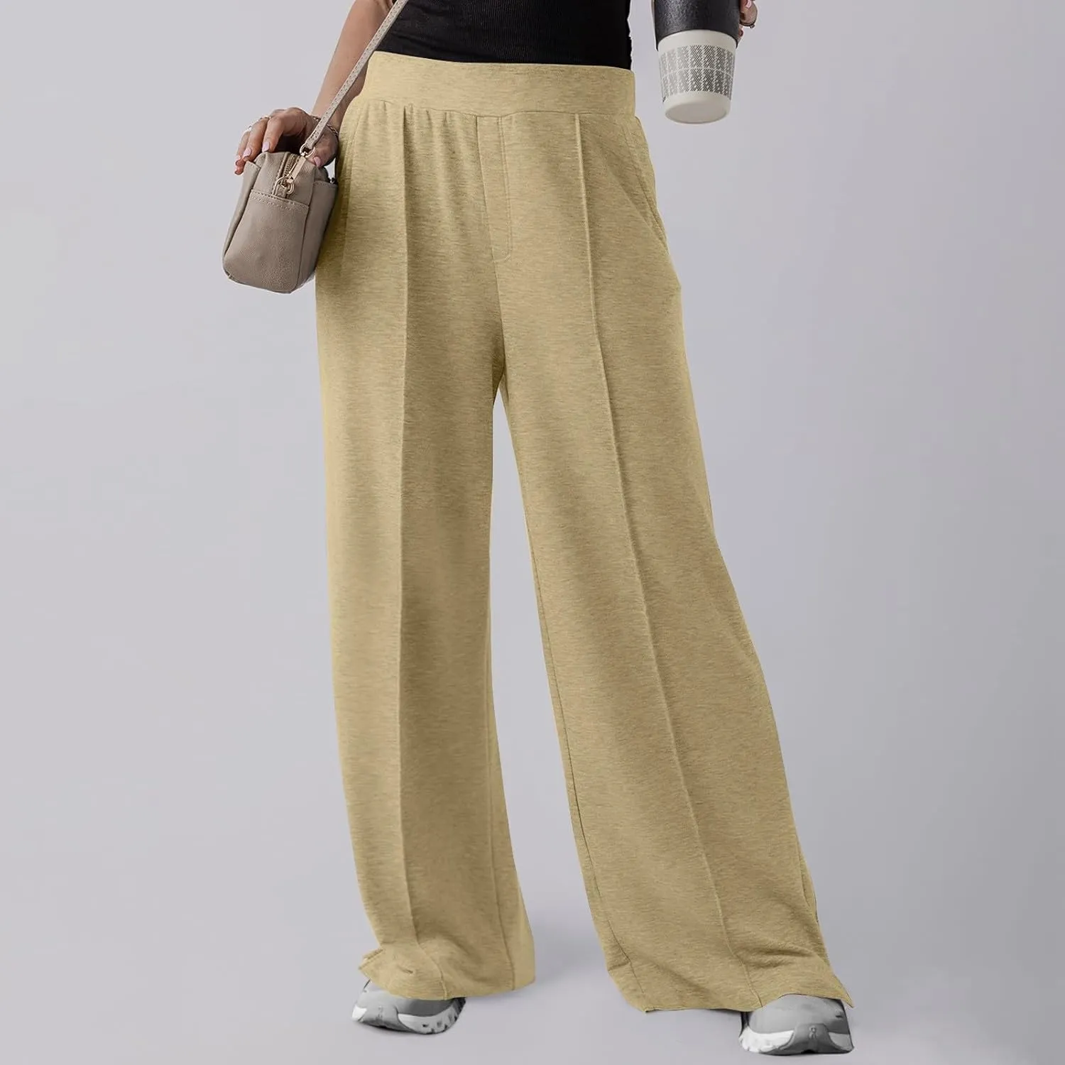 Wide Leg Sweatpants Women Baggy High Elastic Waist Loose Yoga Pants with Pockets Fleece Lined Athletic Golf Joggers