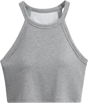 Wmens Crop Tank Tops with Built in Bra Halter High Neck Padded Yoga Shirts Sleeveless Basic Shelf Bras Camisoles Tees