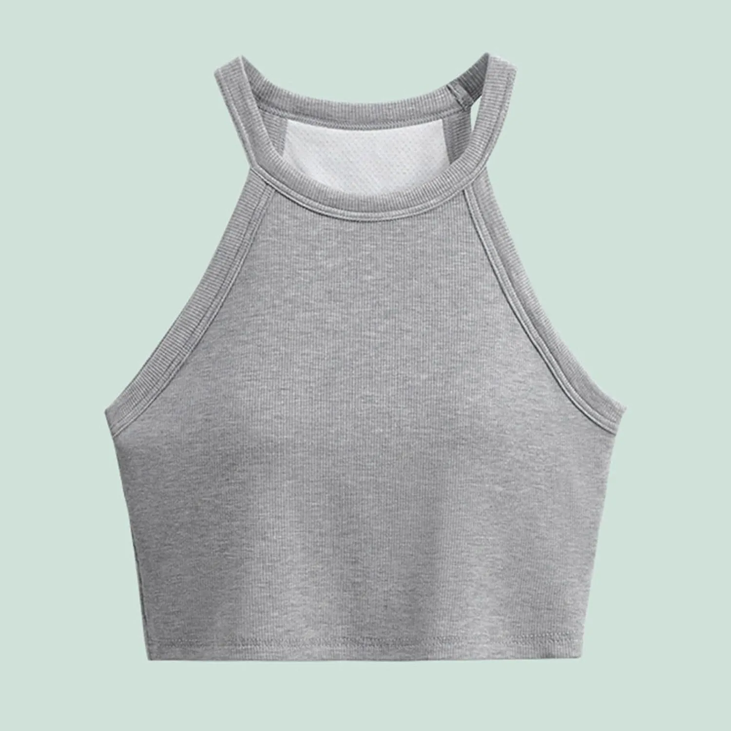 Wmens Crop Tank Tops with Built in Bra Halter High Neck Padded Yoga Shirts Sleeveless Basic Shelf Bras Camisoles Tees