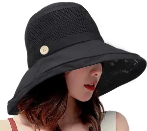 Women Bucket Sun Hats Wide Brim Lightweight & Breathable Mesh Beach Cap Floral UPF50  Fishing Hat