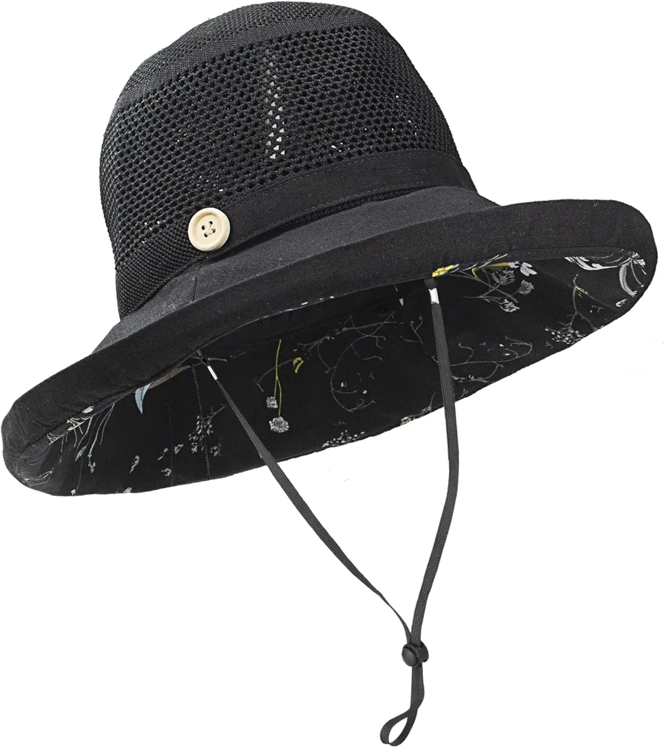 Women Bucket Sun Hats Wide Brim Lightweight & Breathable Mesh Beach Cap Floral UPF50  Fishing Hat