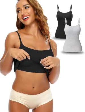 Women Camisole with Built in Bra, Adjustable Spaghetti Strap Cami Tanks Basic Padded Layering Yoga Top