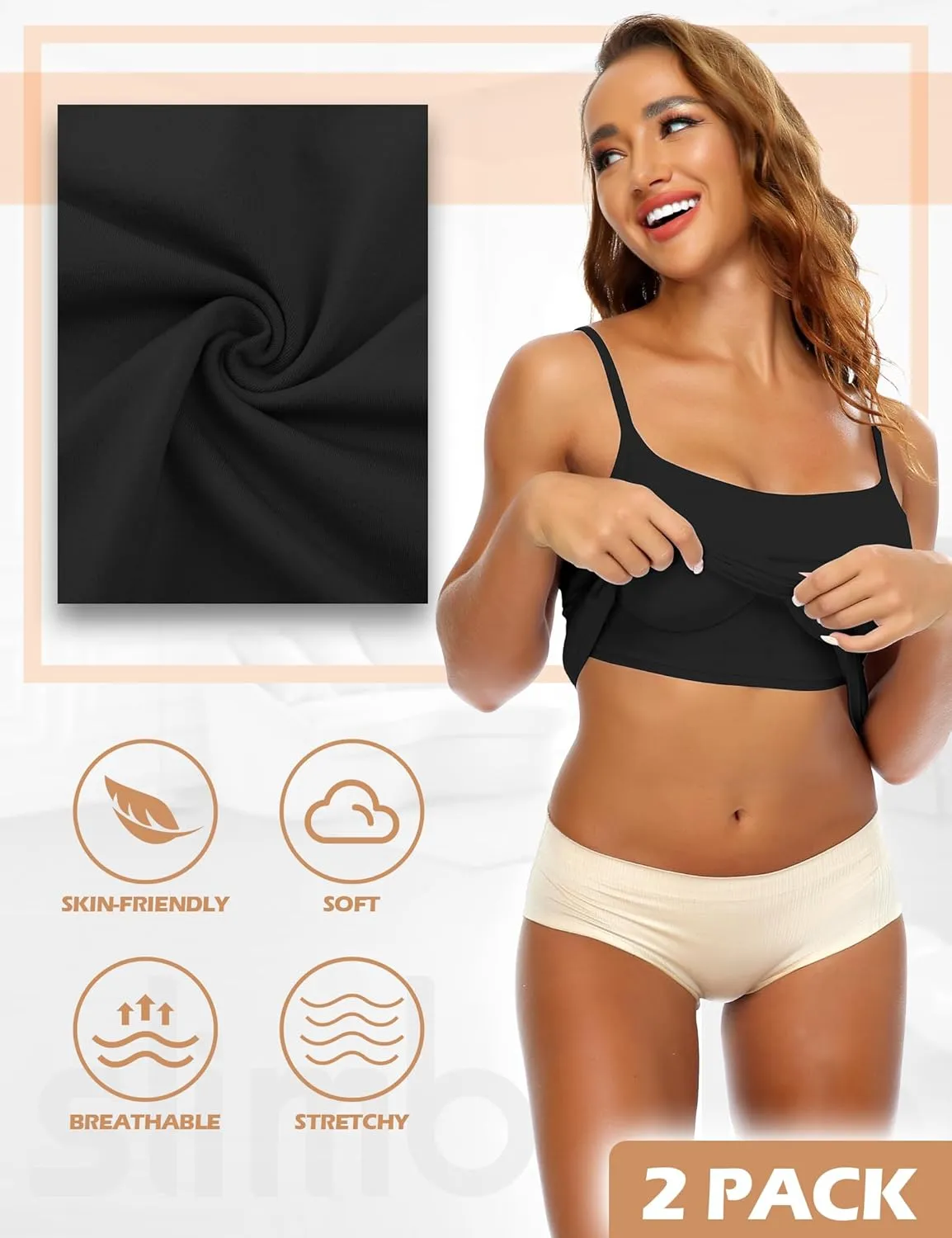 Women Camisole with Built in Bra, Adjustable Spaghetti Strap Cami Tanks Basic Padded Layering Yoga Top