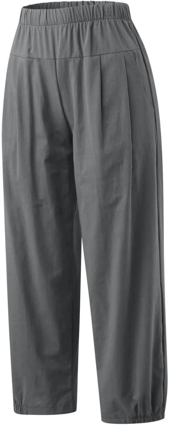 Women Capri Jeans High Waisted 2025 Spring Fashion Loose Pants Cropped Trousers Quick Dry Active Pockets Drawstring
