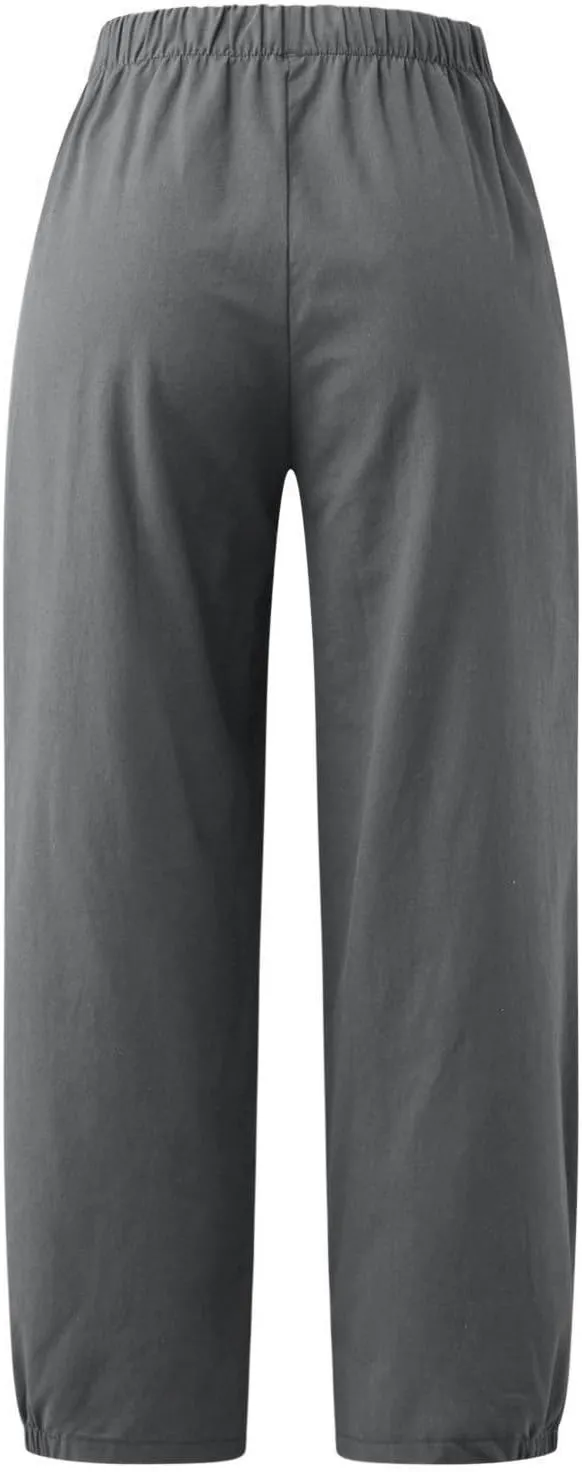 Women Capri Jeans High Waisted 2025 Spring Fashion Loose Pants Cropped Trousers Quick Dry Active Pockets Drawstring