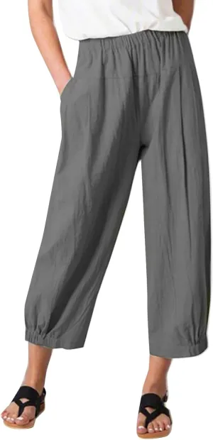 Women Capri Jeans High Waisted 2025 Spring Fashion Loose Pants Cropped Trousers Quick Dry Active Pockets Drawstring