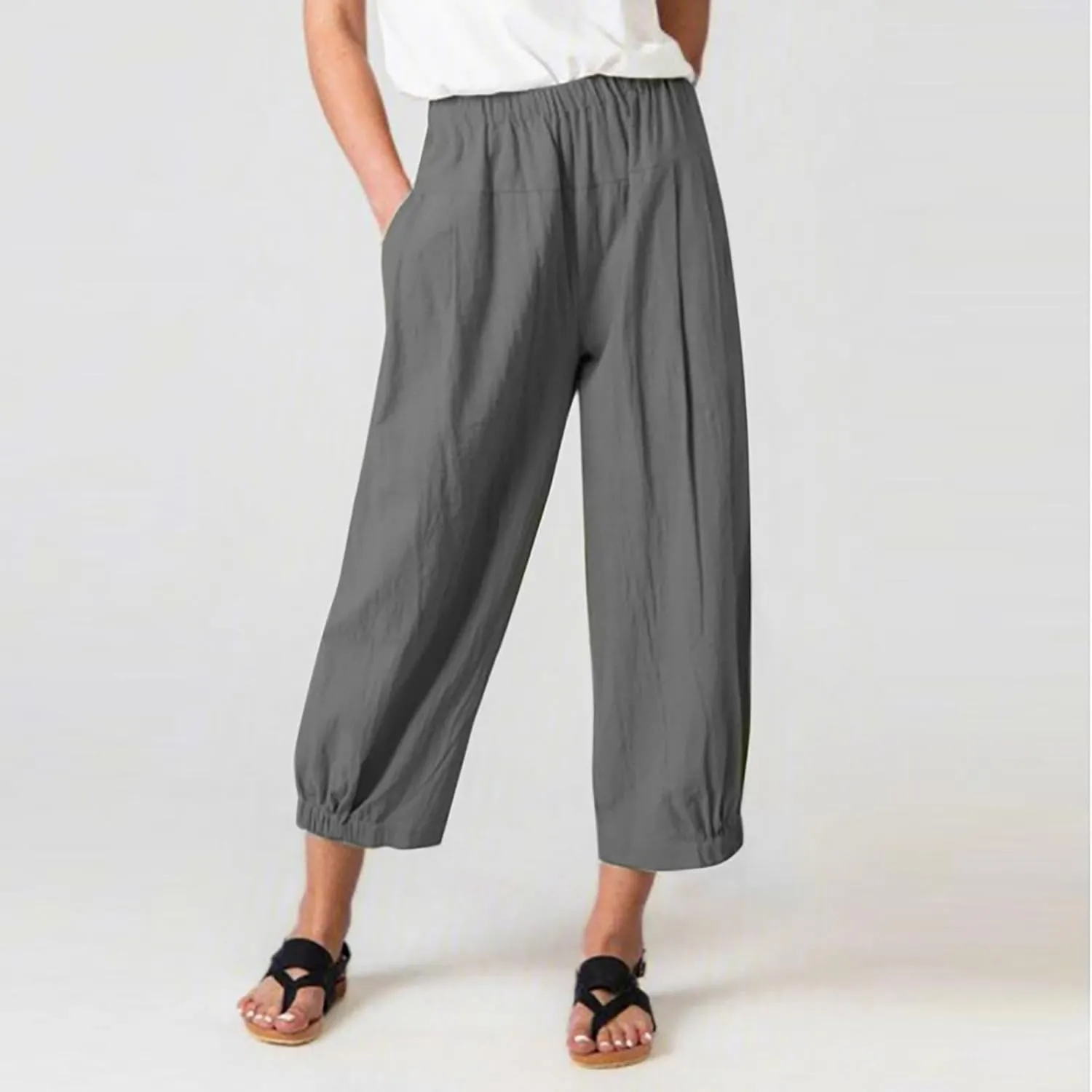 Women Capri Jeans High Waisted 2025 Spring Fashion Loose Pants Cropped Trousers Quick Dry Active Pockets Drawstring