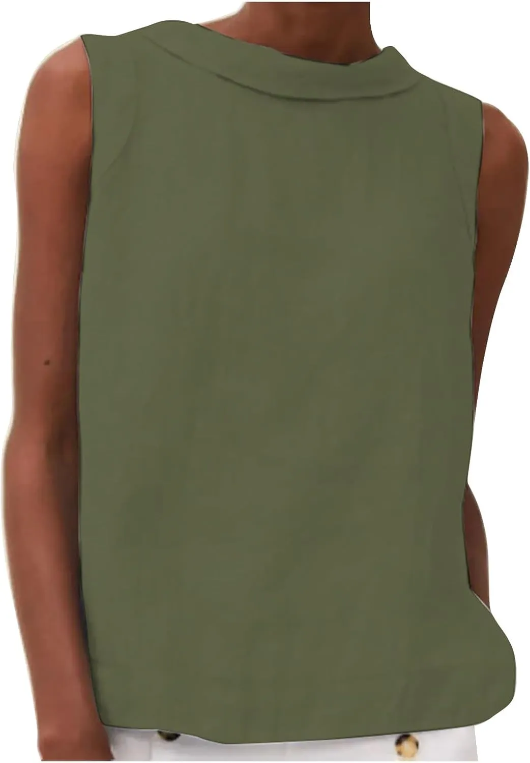 Women Cotton Linen Sleeveless Crop Tank Tops O Neck Shirt Casual Solid Color Loose Fit Comfy T-Shirt Blouse Vest