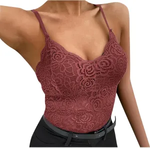 Women Floral Lace Cami Crop Top Sleeveless Cut Out Back Spaghetti Strap Slim Yoga Workout Tank Tops Sexy Camisoles
