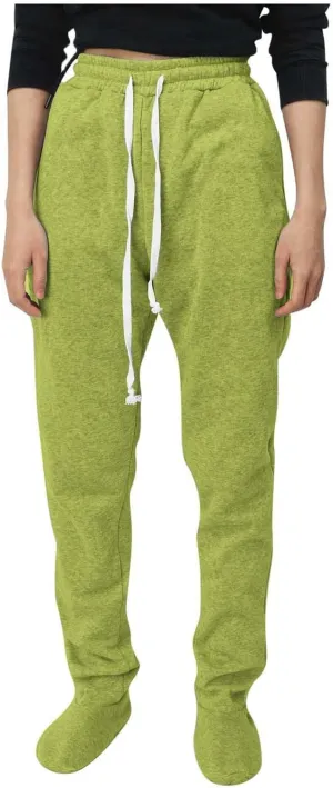 Women Footed Sweatpants Sherpa Fleece Lined Drawstring Pants Winter Soft Warm Nightwear Loungewear Solid Footed Loose Pajamas