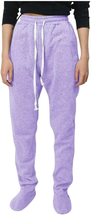 Women Footed Sweatpants Sherpa Fleece Lined Drawstring Pants Winter Soft Warm Nightwear Loungewear Solid Footed Loose Pajamas