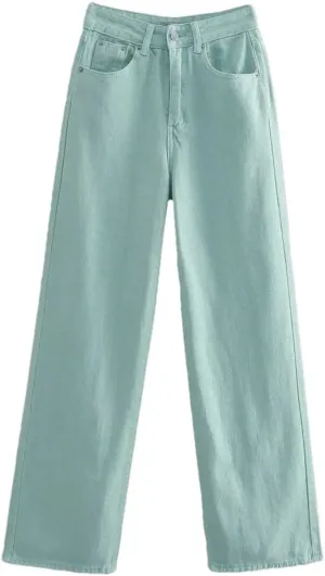 Women High-Waisted Slimming Jeans Loose-Fit Korean Style Straight-Leg Versatile Draped Trousers