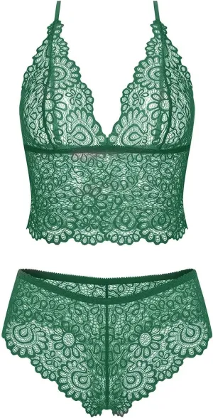 Women Lace Lingerie Bralette Bra and Panty Set Underwear 2 Piece Babydoll Sleepwear Bodysuit