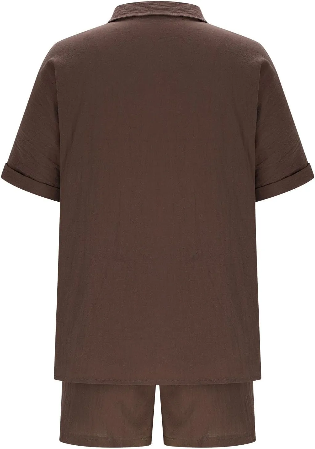 Women Linen Cotton Short Sets 2 Piece Outfits Button Down Short Sleeve Shirt Dressy Casual Summer Loungewear