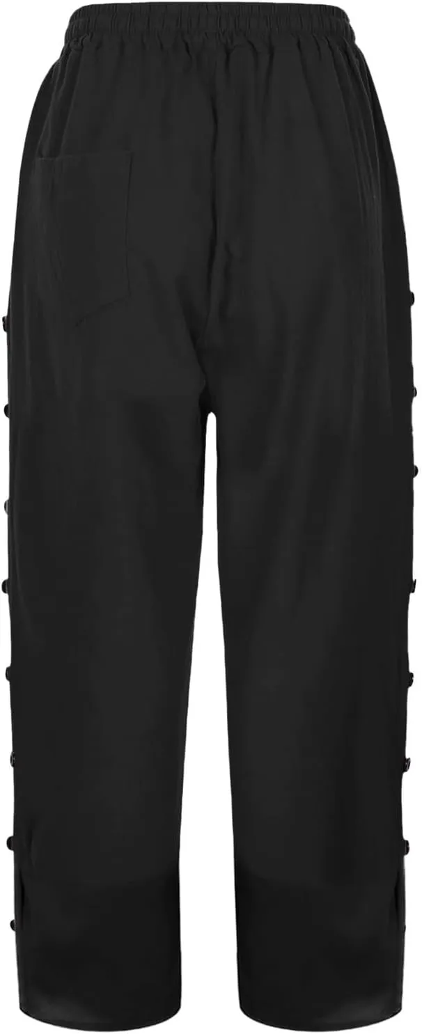 Women Linen Pants 2025 Wide Leg Casual Adjustable Tie Palazzo Pant Cotton Lounge Beach Summer Trousers with Pockets