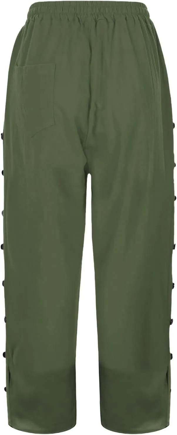 Women Linen Pants 2025 Wide Leg Casual Adjustable Tie Palazzo Pant Cotton Lounge Beach Summer Trousers with Pockets