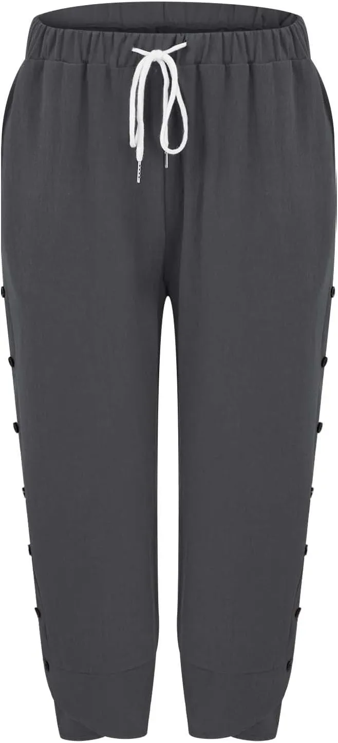 Women Linen Pants 2025 Wide Leg Casual Adjustable Tie Palazzo Pant Cotton Lounge Beach Summer Trousers with Pockets