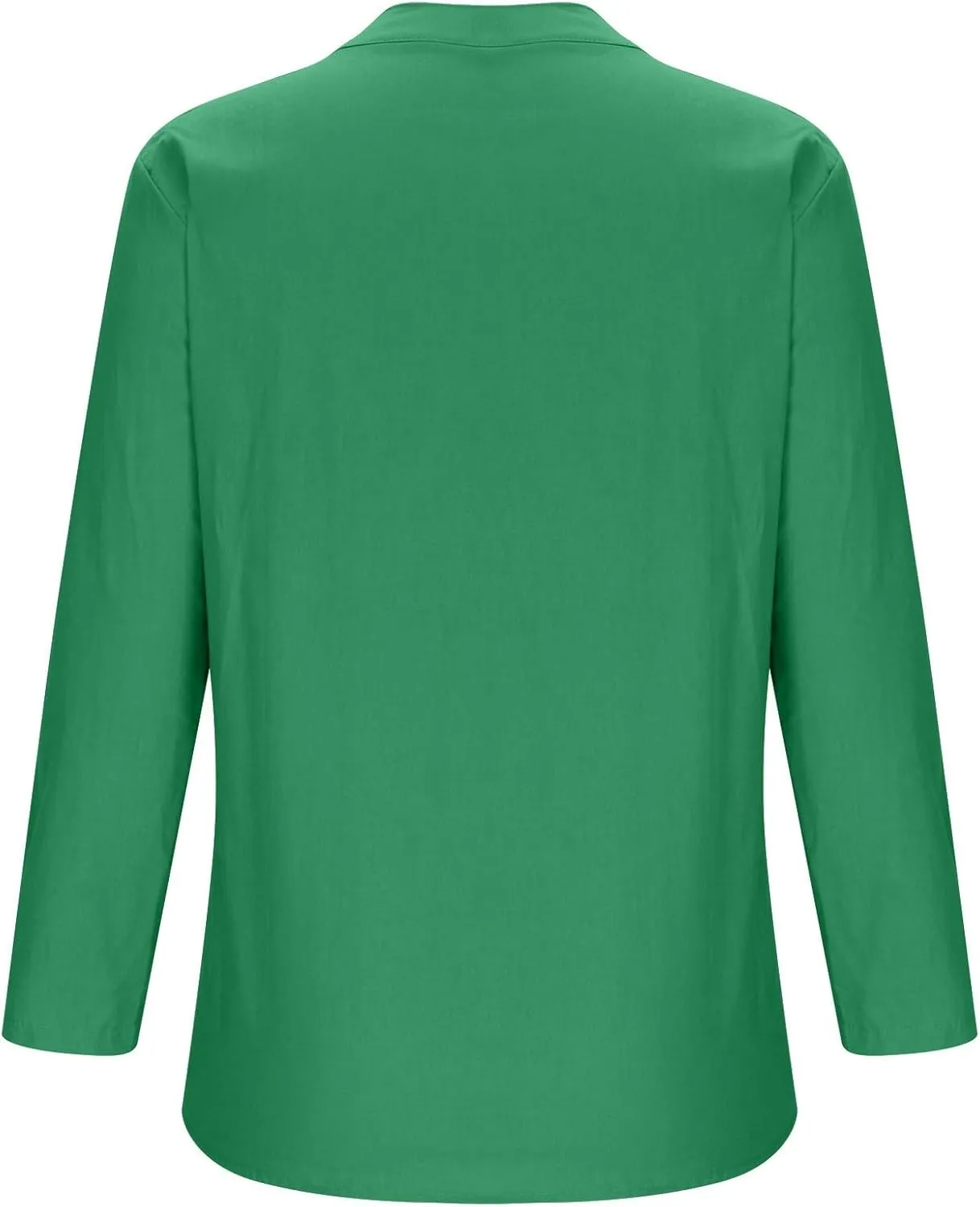 Women Linen Shirts V-Neck Buttons Blouse Plain Solid Comfy Tee Top Long Sleeve Loose T-Shirts
