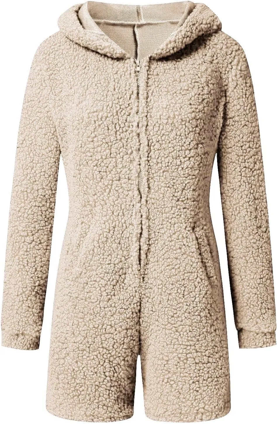 Women Plush Hooded Rompers Girls Cute Fuzzy Fleece Jumpsuit Casual Winter Warm Outfits Loungewear Homewear