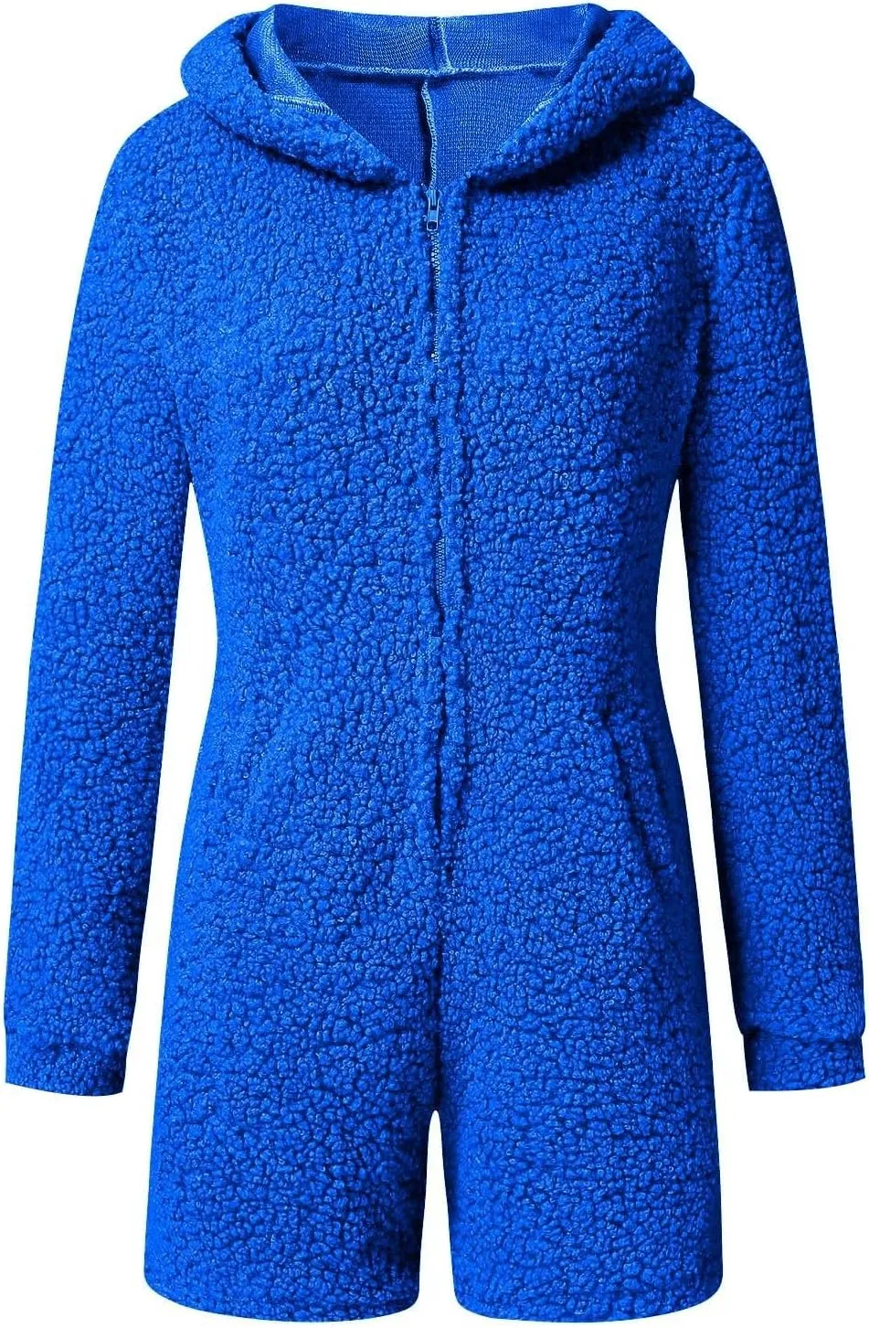 Women Plush Hooded Rompers Girls Cute Fuzzy Fleece Jumpsuit Casual Winter Warm Outfits Loungewear Homewear