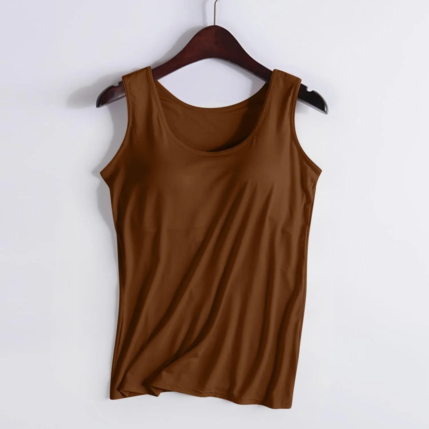 Women Scoop Neck Tank Tops Summer Built in Bras Yoga Athletic T-Shirts Comfy Modal Loungewear Sleeveless Pjs Shirts
