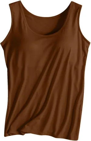 Women Scoop Neck Tank Tops Summer Built in Bras Yoga Athletic T-Shirts Comfy Modal Loungewear Sleeveless Pjs Shirts