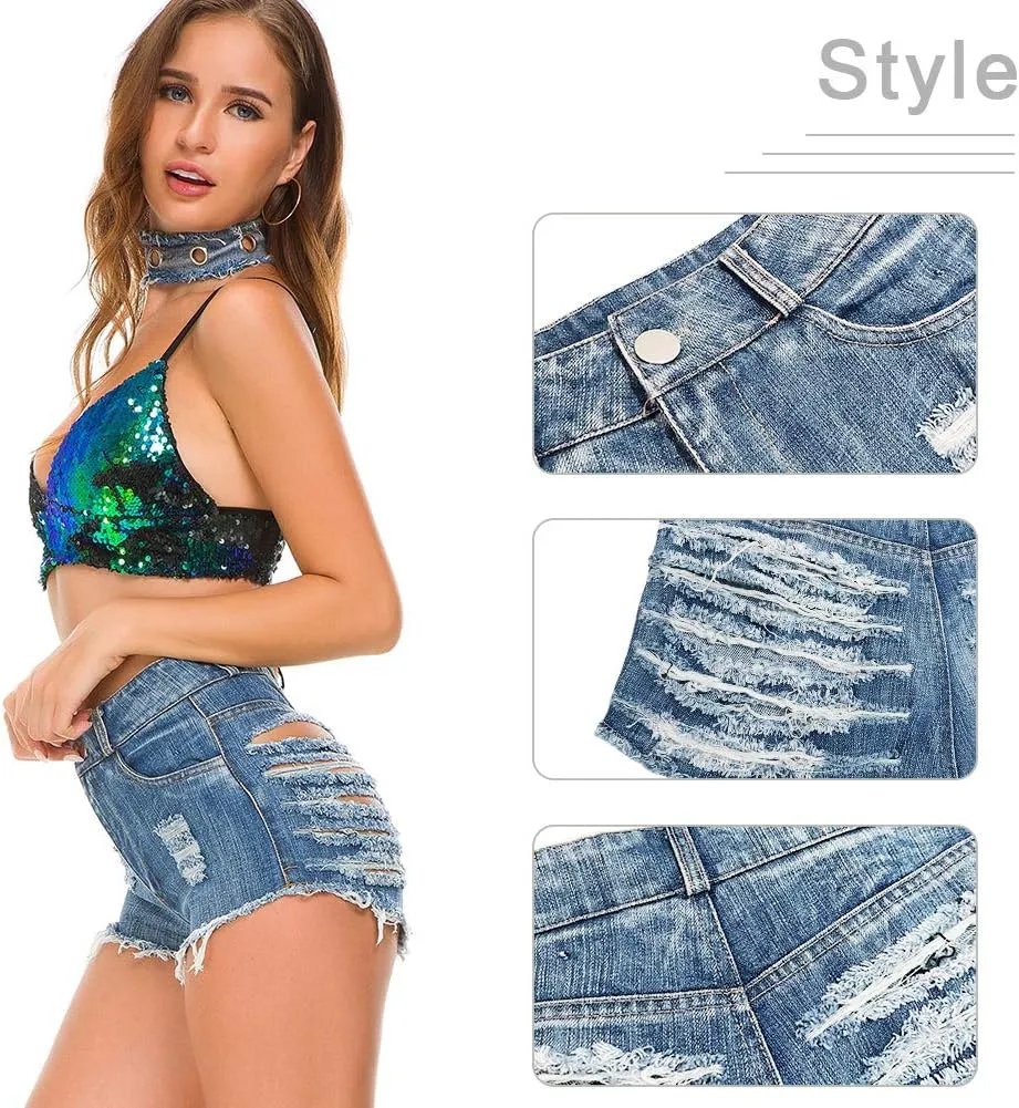 Women Sexy Denim Cut Off Shorts Low/High Waist Distressed Ripped Hole Shorts Hot Jeans Nightclub Wear
