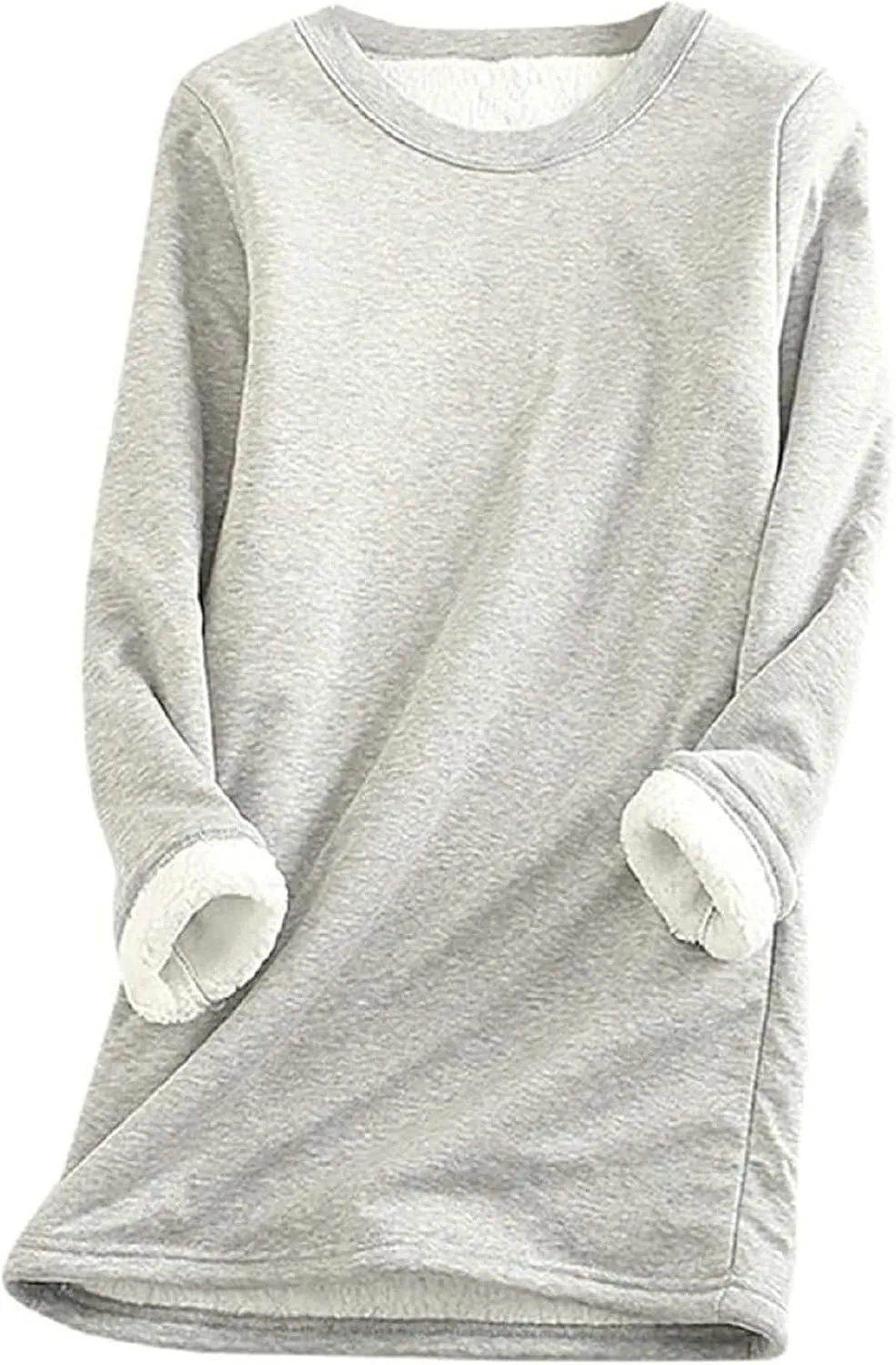 Women Sherpa Lined Fleece Fleece Crewneck Sweatshirt Winter Warm Pullover Loungewear Oversized Soft Tunic Outerwear