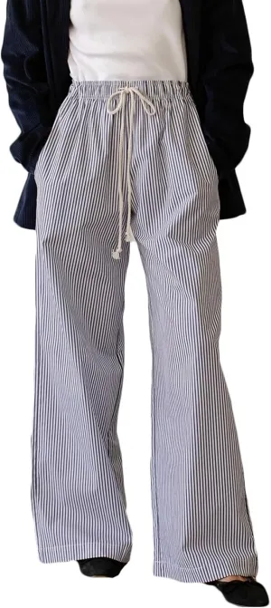 Women Striped Pajamas Pants Y2K Linen Baggy Wide Leg Lounge Pants Comfy Pjs Bottom Trousers with Pockets