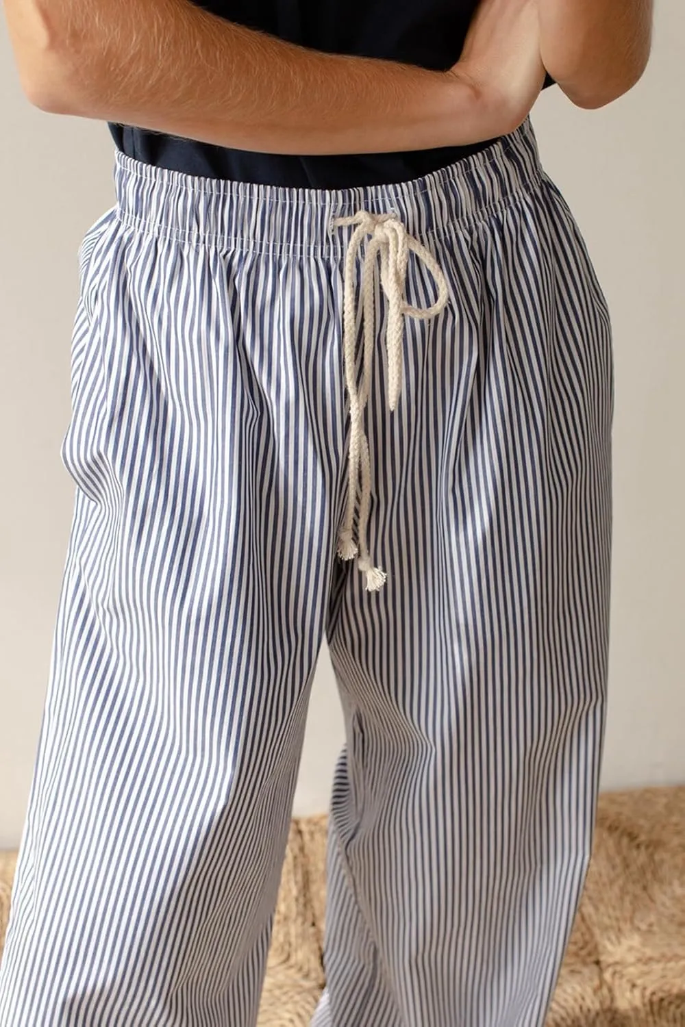 Women Striped Pajamas Pants Y2K Linen Baggy Wide Leg Lounge Pants Comfy Pjs Bottom Trousers with Pockets